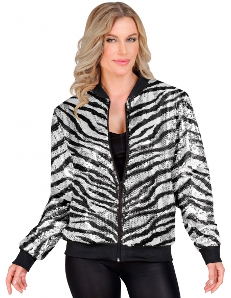 Veste Bomber à Paillettes Animalier Grise pour Adultes - Disco, Nouvel An