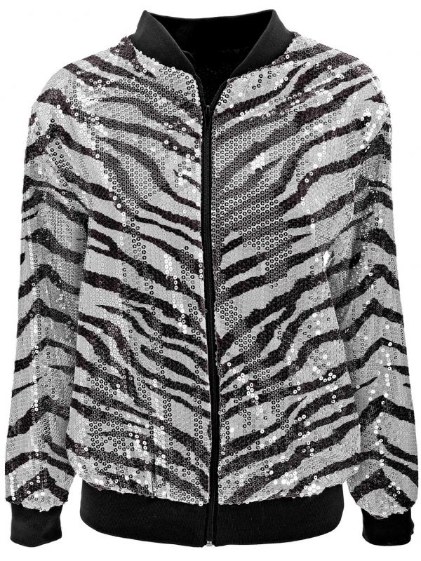 Veste Bomber à Paillettes Animalier Grise pour Adultes - Disco, Nouvel An