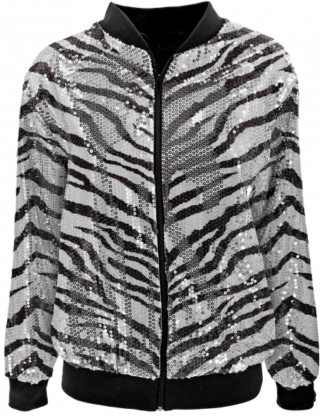 Veste Bomber à Paillettes Animalier Grise pour Adultes - Disco, Nouvel An