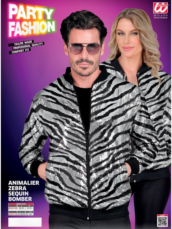Veste Bomber à Paillettes Animalier Grise pour Adultes - Disco, Nouvel An
