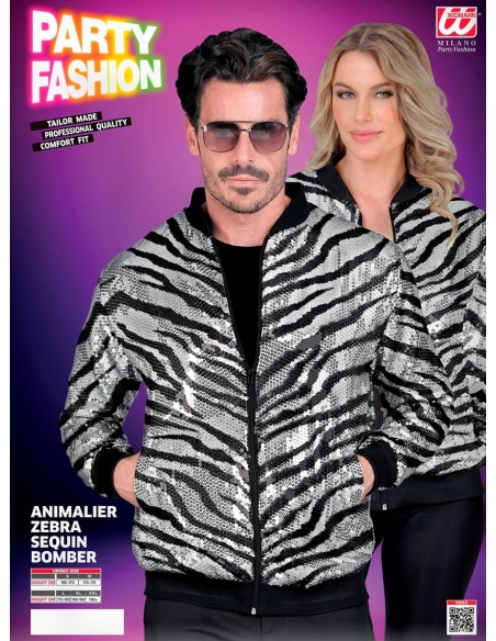 Veste Bomber à Paillettes Animalier Grise pour Adultes - Disco, Nouvel An
