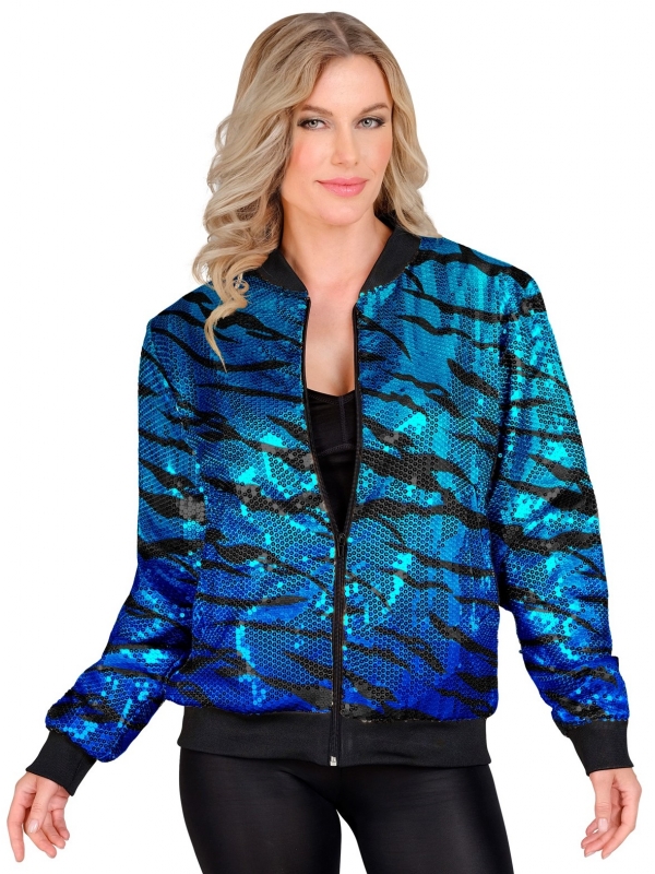 Veste Bomber à Paillettes, Effet Vagues Bleues, Adultes - Nouvel An, Disco