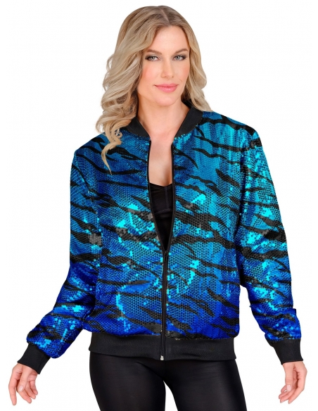 Veste Bomber à Paillettes, Effet Vagues Bleues, Adultes - Nouvel An, Disco