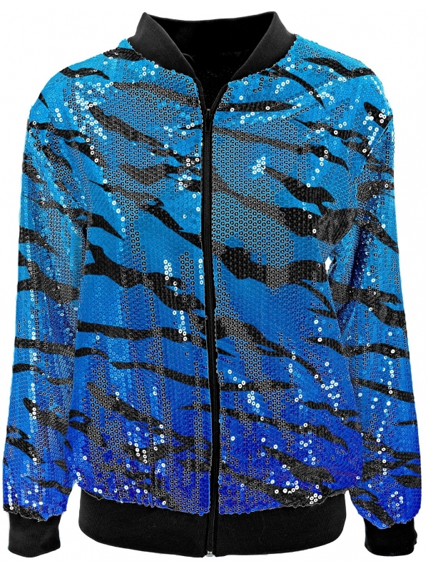 Veste Bomber à Paillettes, Effet Vagues Bleues, Adultes - Nouvel An, Disco