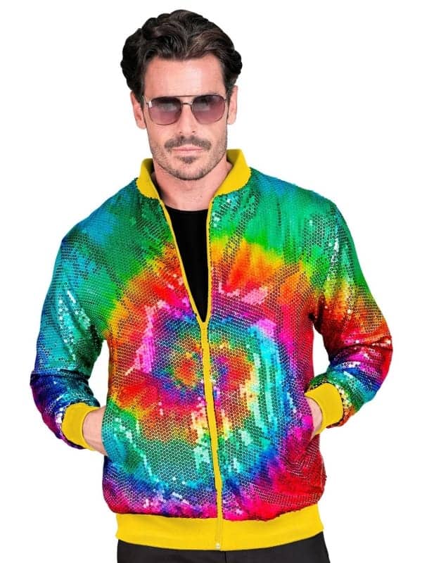 Veste Bomber à Paillettes Tie and Dye, Adultes - Nouvel An, Disco