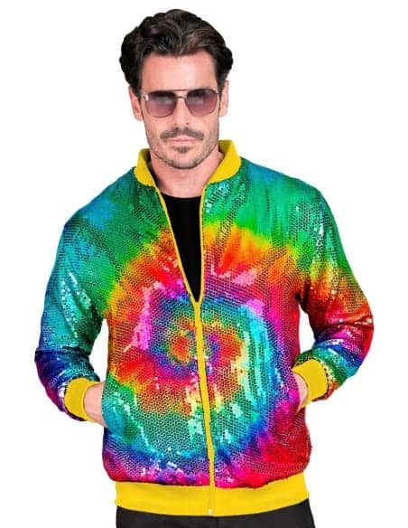 Veste Bomber à Paillettes Tie and Dye, Adultes - Nouvel An, Disco