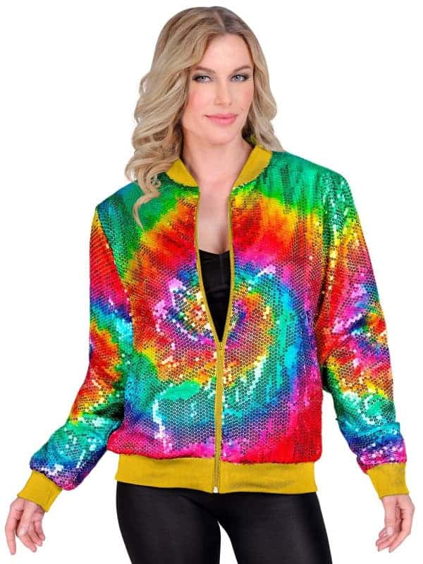 Veste Bomber à Paillettes Tie and Dye, Adultes - Nouvel An, Disco