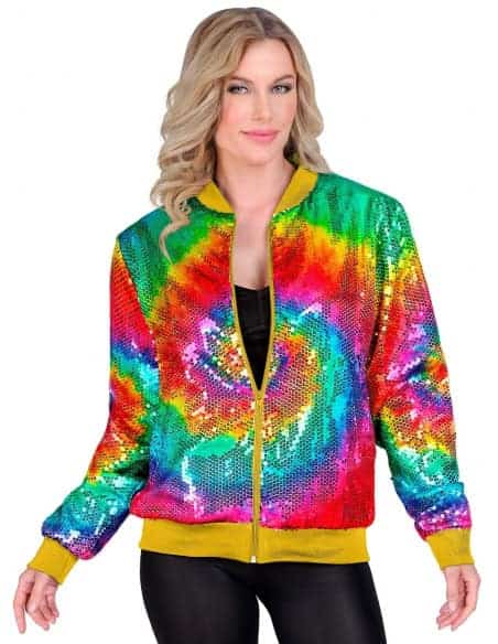 Veste Bomber à Paillettes Tie and Dye, Adultes - Nouvel An, Disco