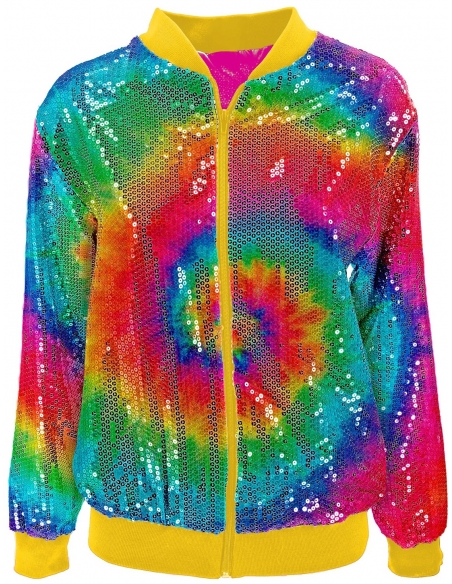 Veste Bomber à Paillettes Tie and Dye, Adultes - Nouvel An, Disco