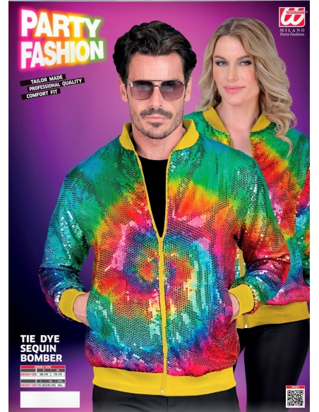 Veste Bomber à Paillettes Tie and Dye, Adultes - Nouvel An, Disco