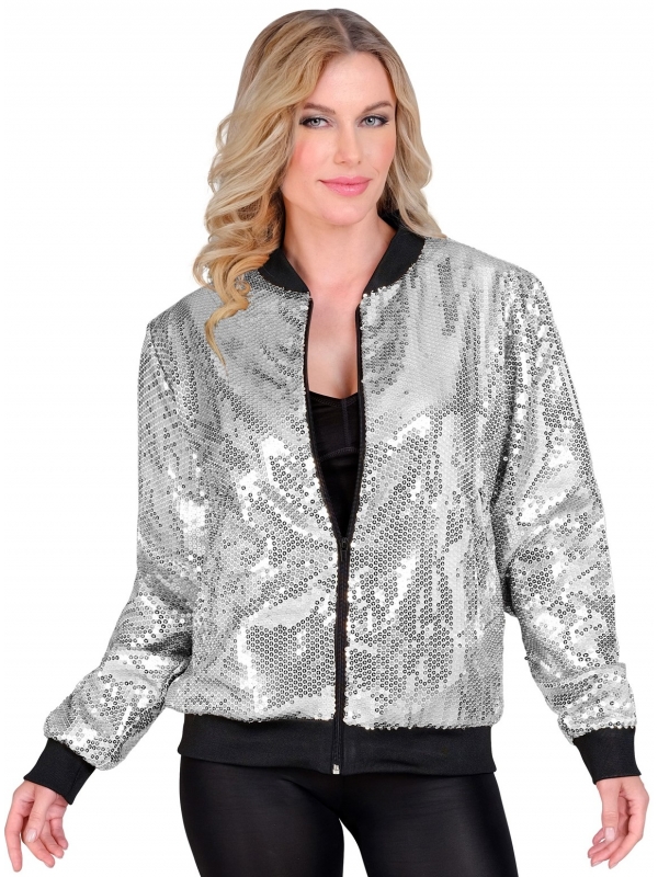 Veste Bomber à Paillettes Argent Adultes - Nouvel An, Disco
