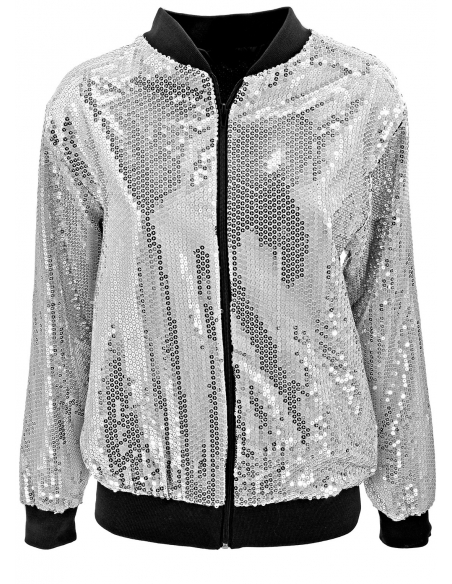 Veste Bomber à Paillettes Argent Adultes - Nouvel An, Disco