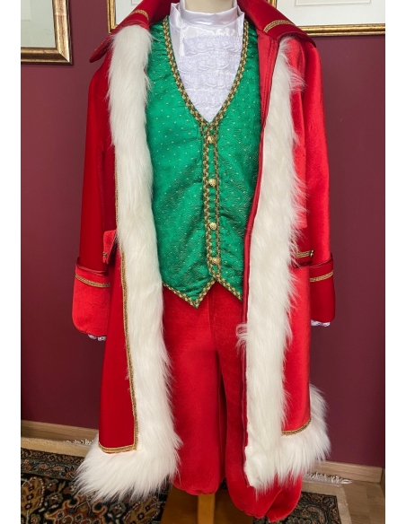 Costume Père Noël qualité professionnelle avec gilet vert