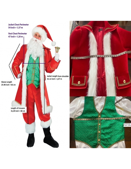 Costume Père Noël qualité professionnelle avec gilet vert
