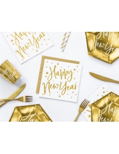 Célébrez avec Panache : Serviettes "Happy New Year" Étoilées 33x33cm (1 pqt. / 20 pc.)