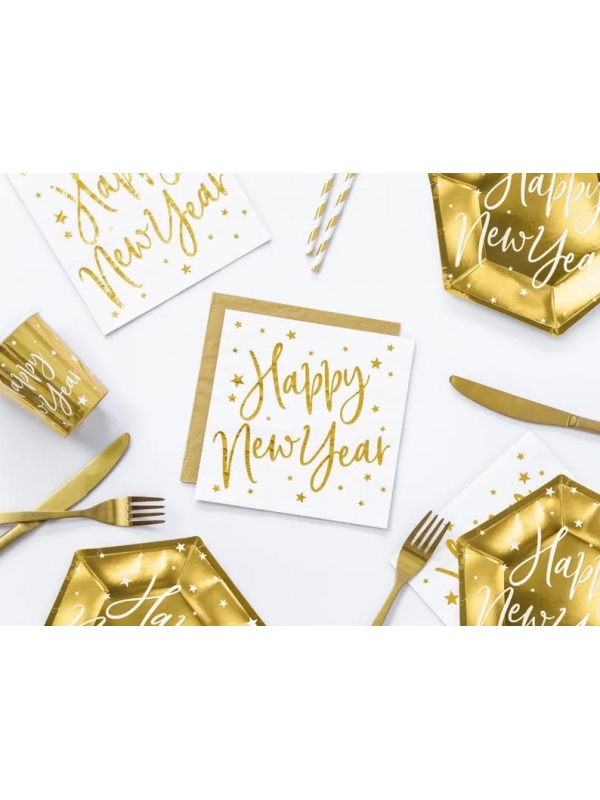 Célébrez avec Panache : Serviettes "Happy New Year" Étoilées 33x33cm (1 pqt. / 20 pc.)