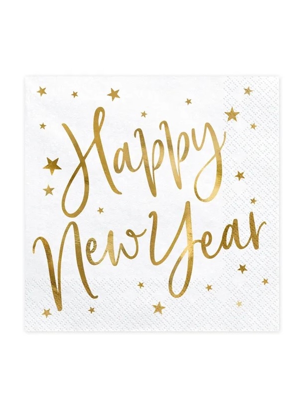 Célébrez avec Panache : Serviettes "Happy New Year" Étoilées 33x33cm (1 pqt. / 20 pc.)