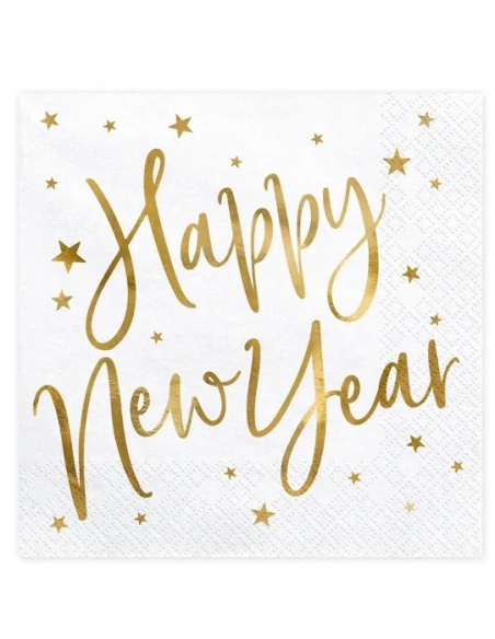 Célébrez avec Panache : Serviettes "Happy New Year" Étoilées 33x33cm (1 pqt. / 20 pc.)