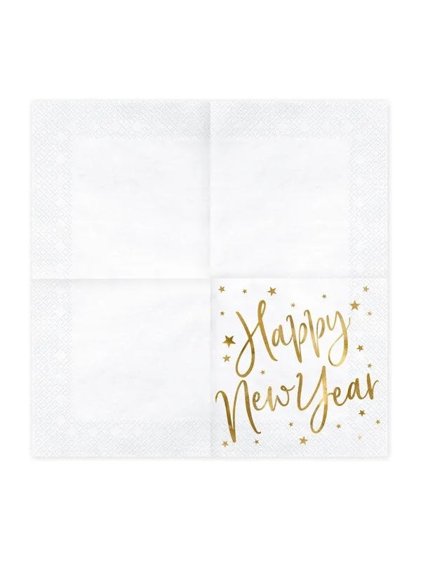 Célébrez avec Panache : Serviettes "Happy New Year" Étoilées 33x33cm (1 pqt. / 20 pc.)