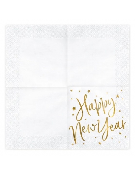 Célébrez avec Panache : Serviettes "Happy New Year" Étoilées 33x33cm (1 pqt. / 20 pc.)