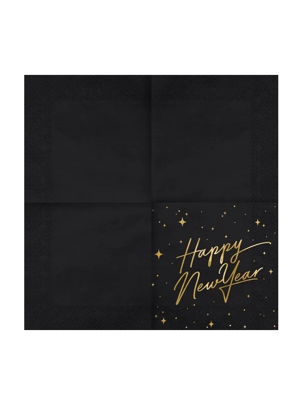 Serviettes de table Happy New Year, noir, 33x33cm (1 pqt. / 20 pc.)