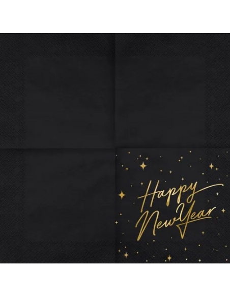 Serviettes de table Happy New Year, noir, 33x33cm (1 pqt. / 20 pc.)