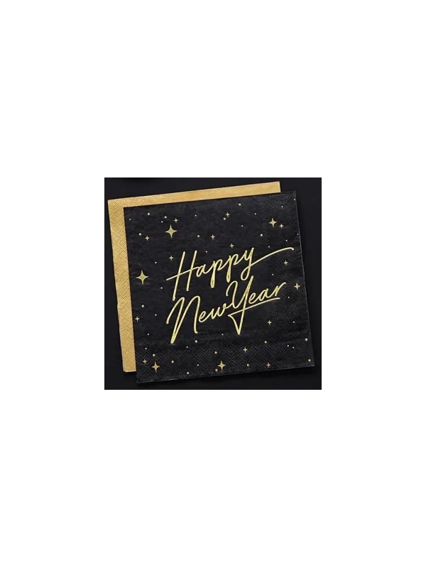 Serviettes de table Happy New Year, noir, 33x33cm (1 pqt. / 20 pc.)
