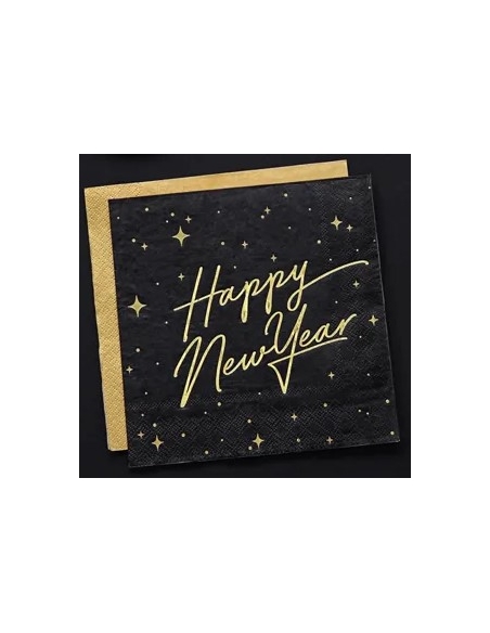 Serviettes de table Happy New Year, noir, 33x33cm (1 pqt. / 20 pc.)