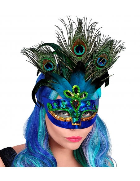 masque loup femme aux plumes de paons !