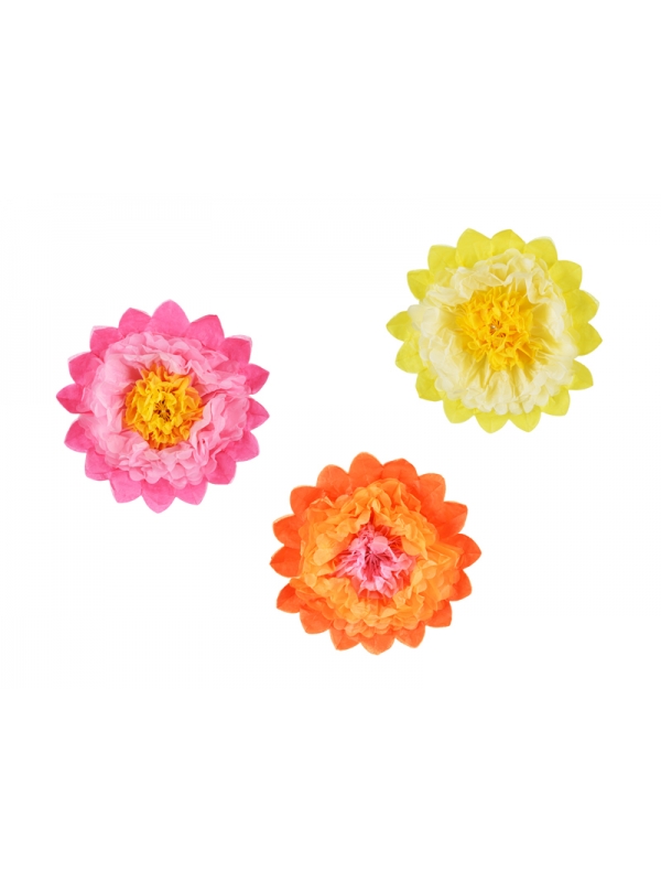 Décoration en papier de soie Fleurs, Mix de couleurs, 35 cm, Lot de 3