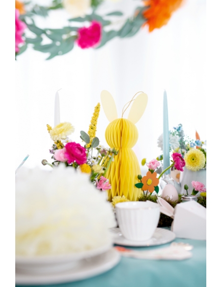 Décoration de Lapin de Pâques en Nid d'Abeille Jaune de 30 cm : Une Lueur Ensoleillée pour Votre Fête Pascale