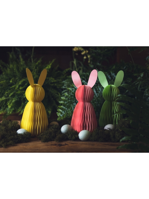 Décoration de Lapin de Pâques en Nid d'Abeille Rose de 30 cm : Douceur Printanière pour Votre Célébration Pascale