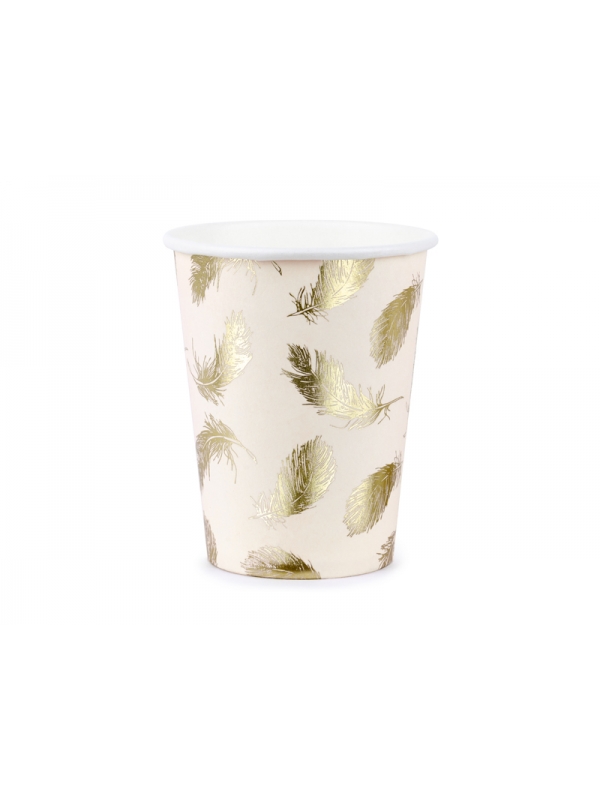 Gobelets Lovely Swan 260 ml | Papier Rose Pâle avec Plumes Dorées (6 pc.)