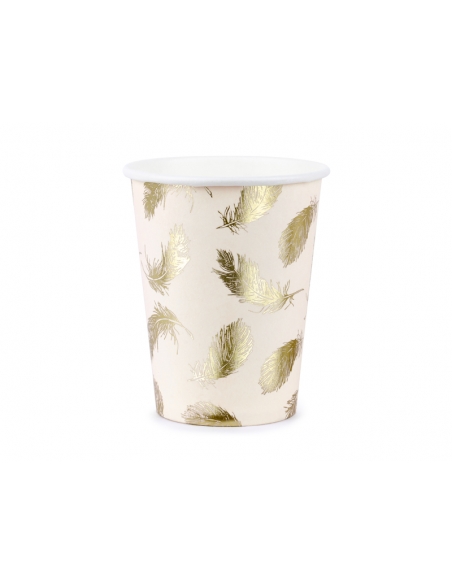 Gobelets Lovely Swan 260 ml | Papier Rose Pâle avec Plumes Dorées (6 pc.)