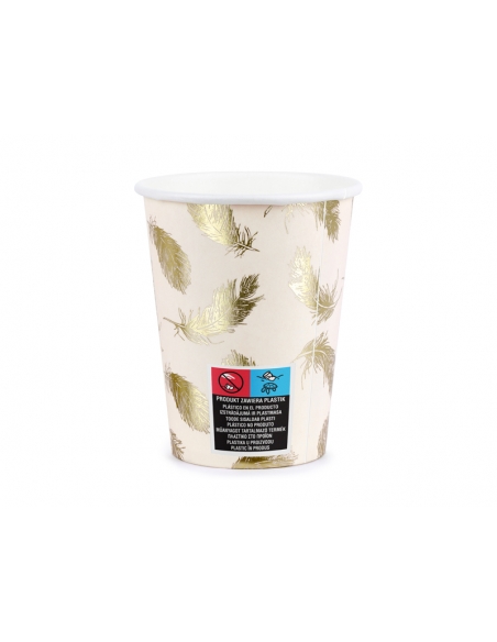 Gobelets Lovely Swan 260 ml | Papier Rose Pâle avec Plumes Dorées (6 pc.)