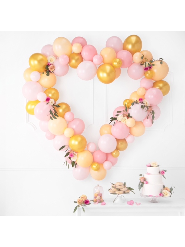 Guirlande de ballons avec cadre en forme de coeur, rose, 160cm