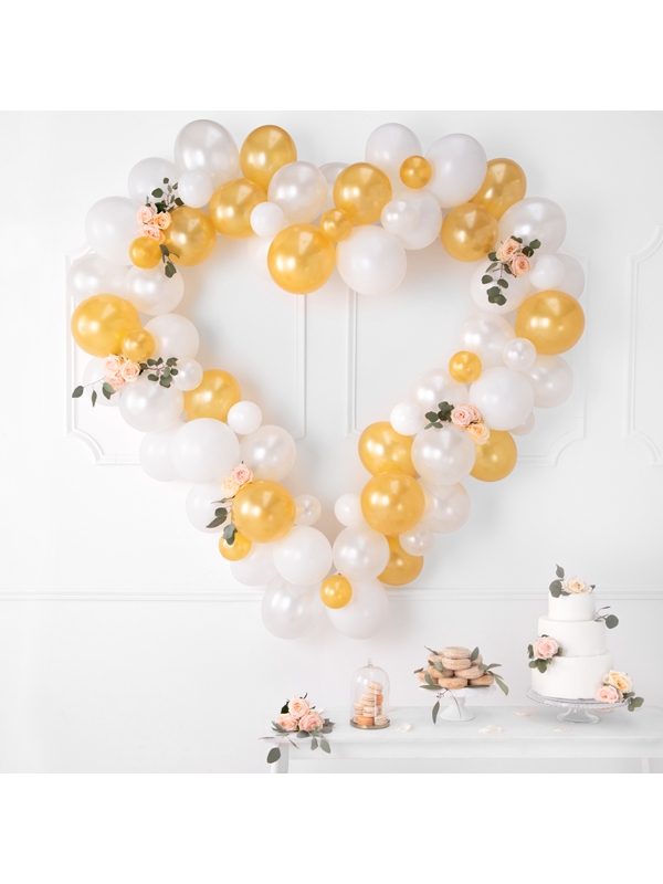 Guirlande de ballons cœur, blanche et or, 160 cm