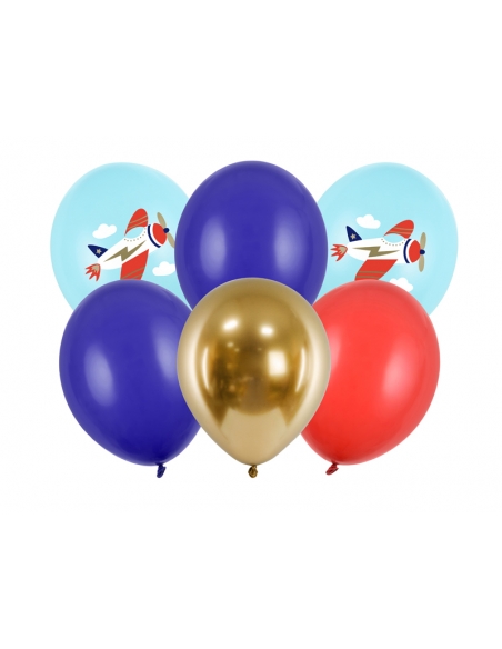 Ballons Thème Avion, Uni/ Avec Impression, 6 Ballons Multicolores