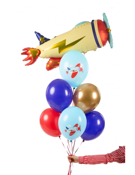 Ballons Thème Avion, Uni/ Avec Impression, 6 Ballons Multicolores