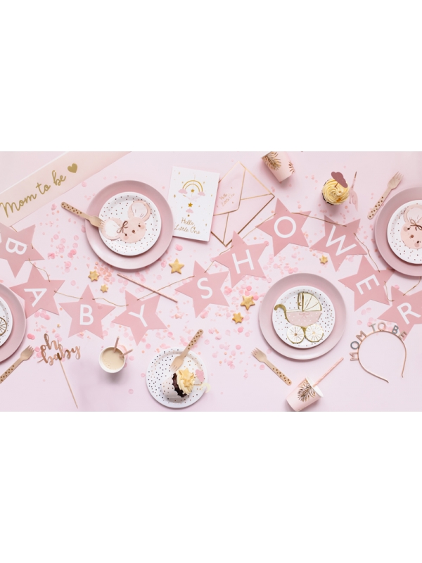 Serviettes de Table Poussette Rose avec Bordures Dorées pour Bébé Fille