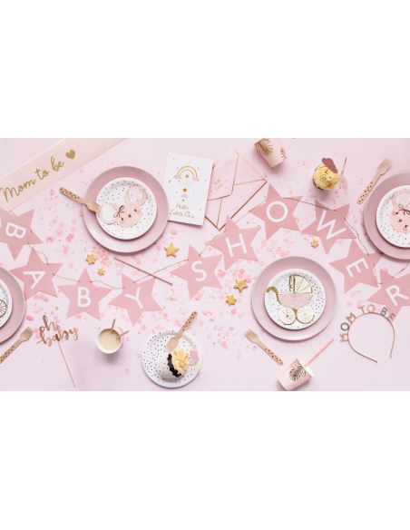 Serviettes de Table Poussette Rose avec Bordures Dorées pour Bébé Fille
