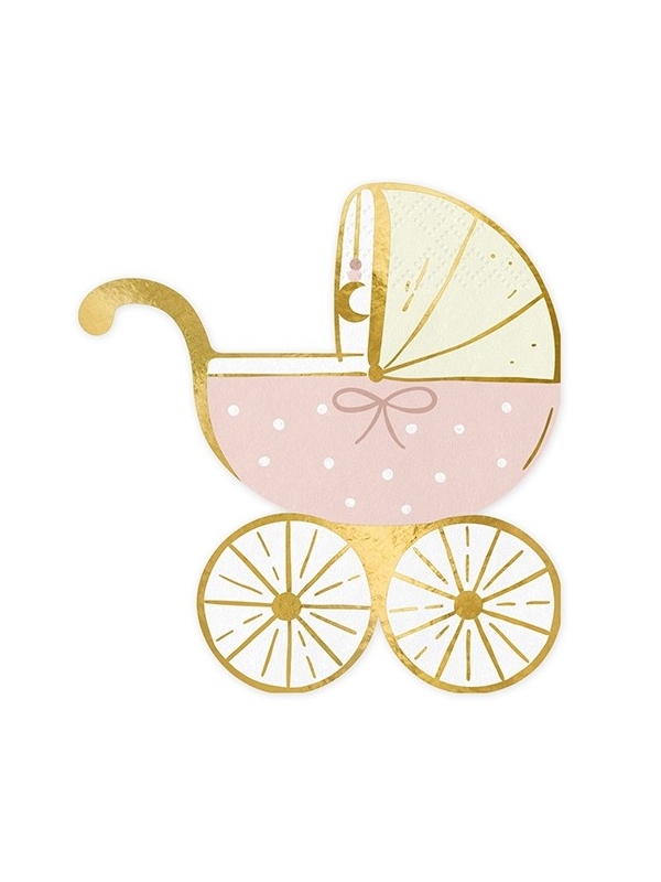 Serviettes de Table Poussette Rose avec Bordures Dorées pour Bébé Fille