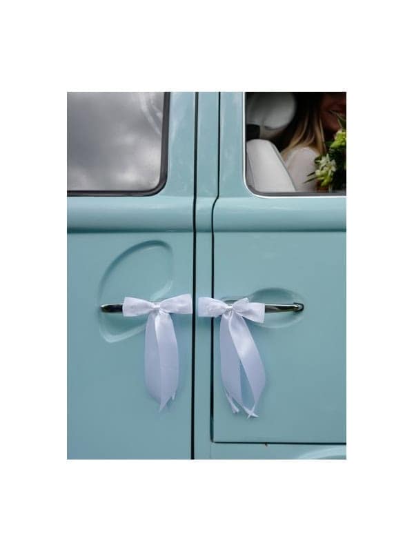 4 Nœuds Papillon, Satin Blanc, 14cm