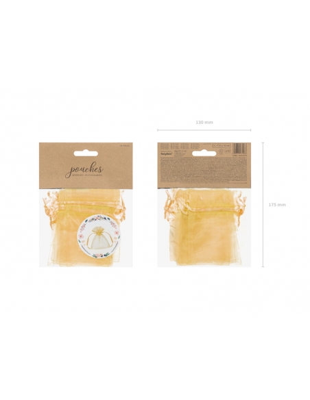 10 Sachets à Dragées en Organza Doré de 10 cm