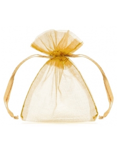 10 Sachets à Dragées en Organza Doré de 10 cm