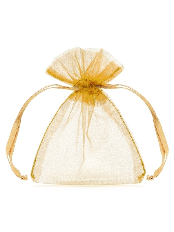 10 Sachets à Dragées en Organza Doré de 10 cm