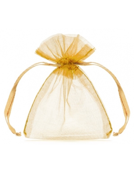 10 Sachets à Dragées en Organza Doré de 10 cm