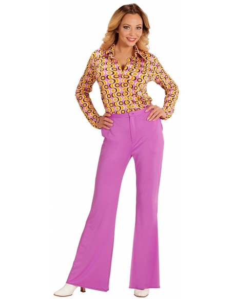 Pantalon Femme Années 70, Violet, Evasé