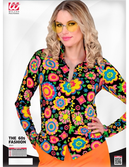 Chemise Noire à Motifs Multicolores - Années 60/ Hippie