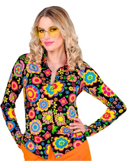 Chemise Noire à Motifs Multicolores - Années 60/ Hippie